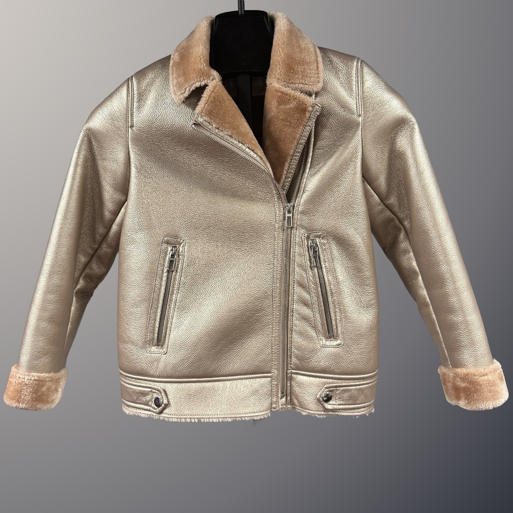 Zara Kids Metallic Faux-Shearling Biker Jacket (Like new)